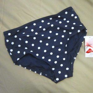 size 18 Women's High Waisted Bikini Tankini Bottoms deep sea navy polka dot